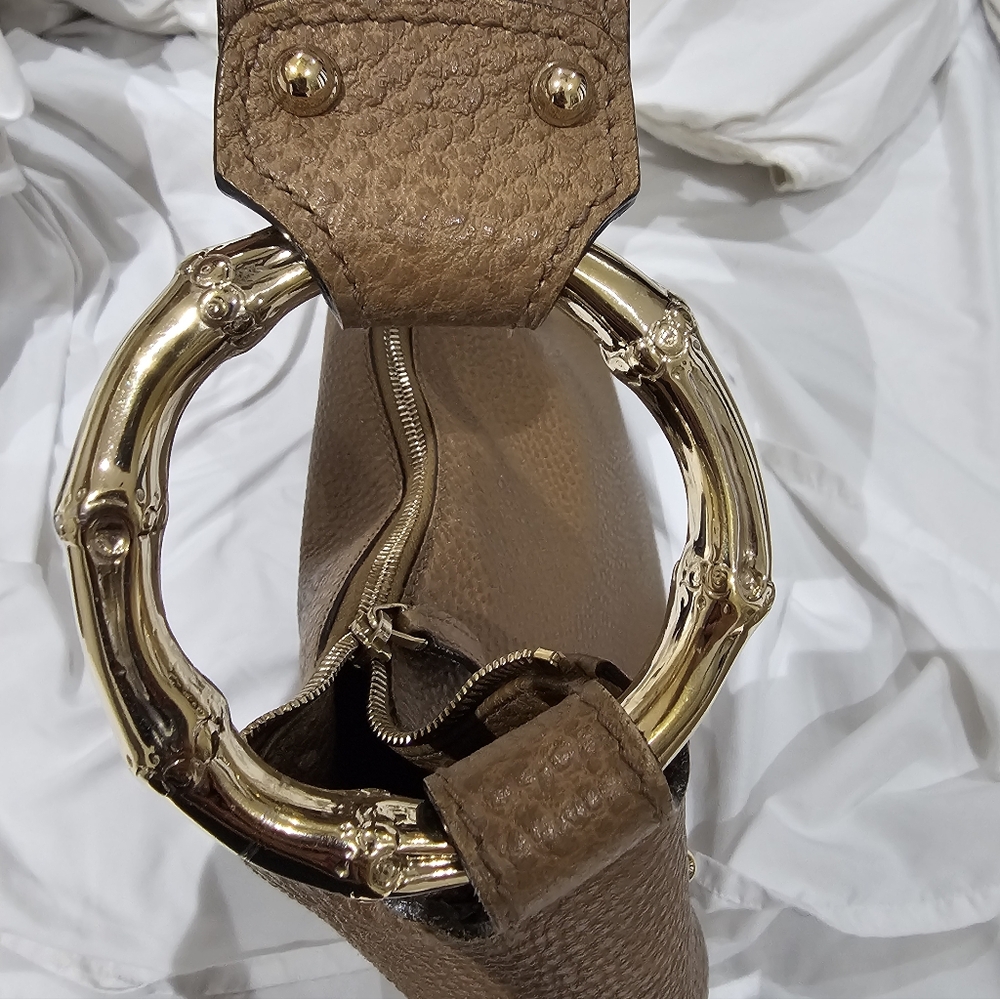 Gucci Tan Leather Hobo Bag w Gold Bamboo Ring - Picture 6 of 9